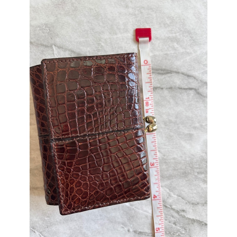 Vintage Real Crocodile Trifold Wallet Womens Small Brown Excellent Made in Italy - Picture 10 of 11